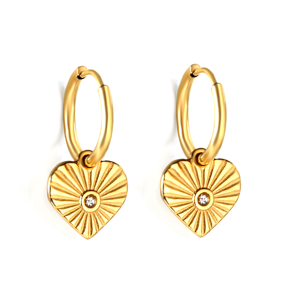 7x13mm Circle with Heart White Diamond Stud Earrings asonjewelry